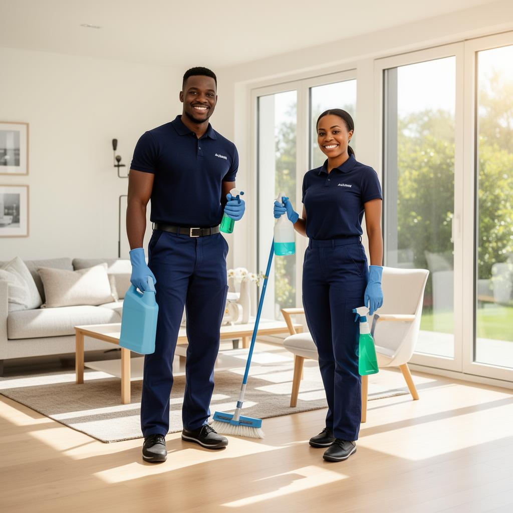 TLT cleaning crew working together in a freshly cleaned living room